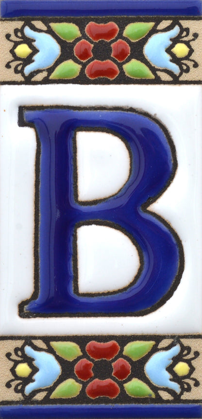 Hand-painted floral house number & letter tiles 2,87" x 1,38" 7.5 x 3.5 cm