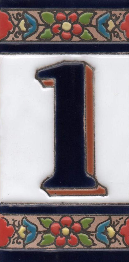 Hand-painted Ceramic Numbers & Letters Tiles Red Blue & Green Floral 11 x 5.5cm 2 to 7 Tile Frames