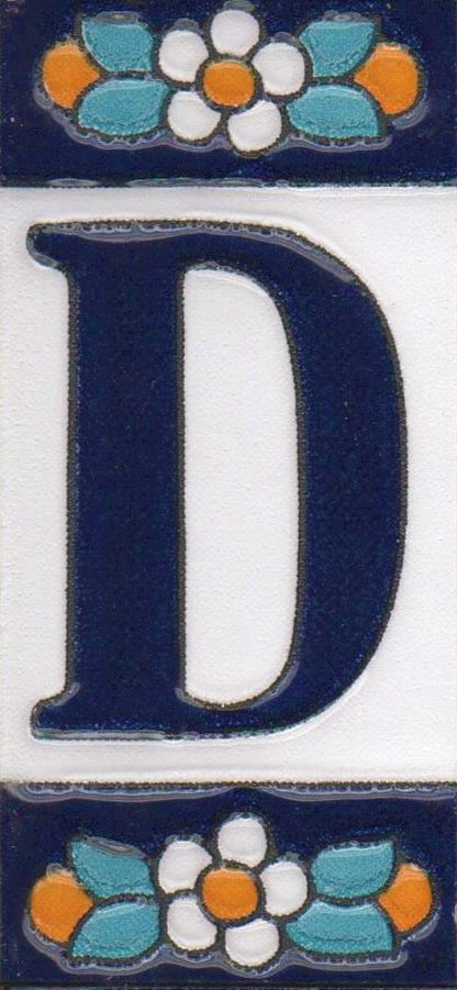 Ceramic House Tile Numbers & Letters, Blue Floral Design, 7.5cm x 3.5cm, 2 to 10 Frames