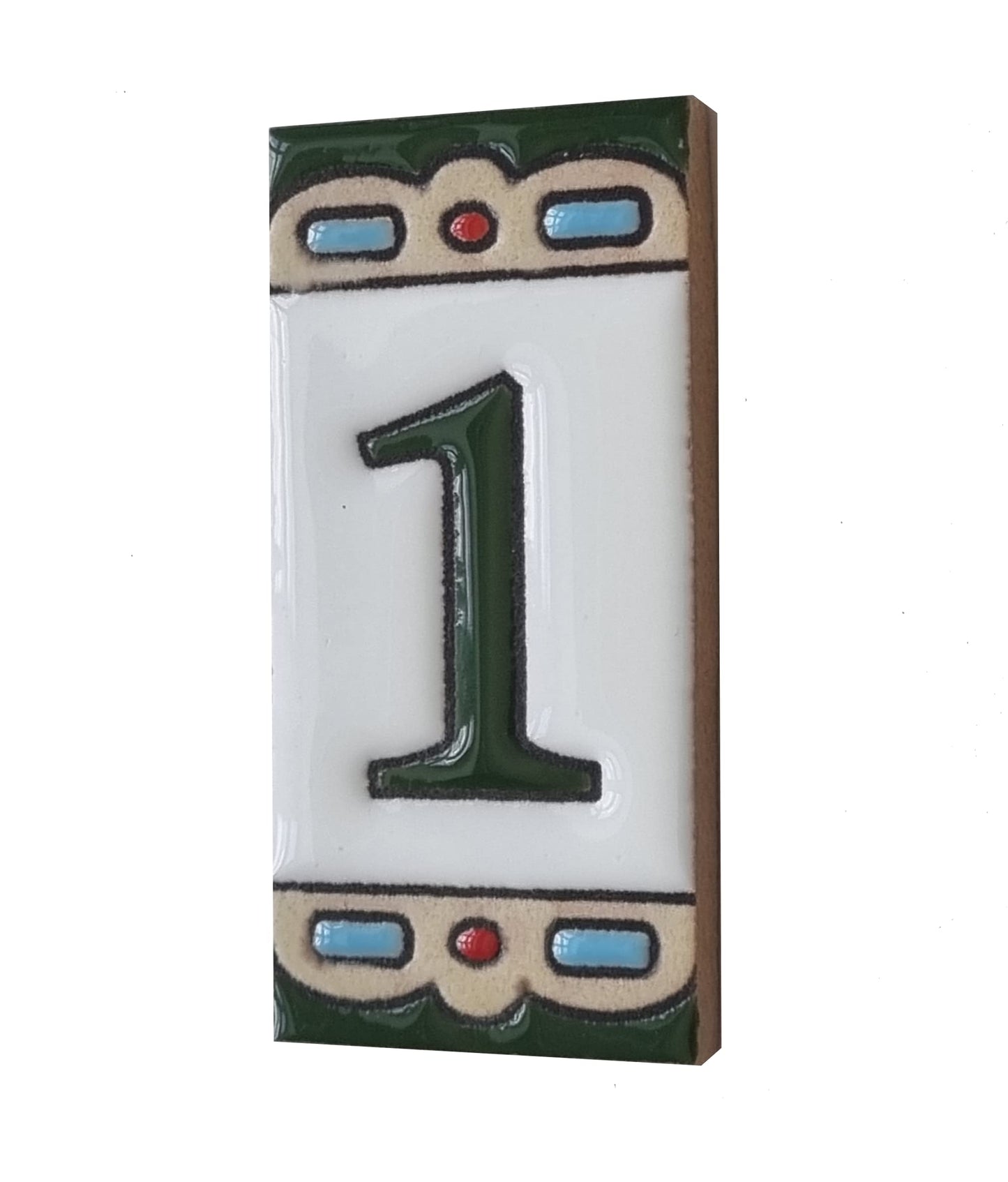 Hand-painted Mini-Green Ceramic House Number Tiles 7.5 x 3.7 cm