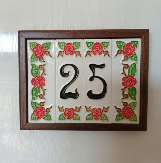 Hand-Painted Italian Ceramic Red Rose House Numbers 10 x 3.3 cm with Black Numbers