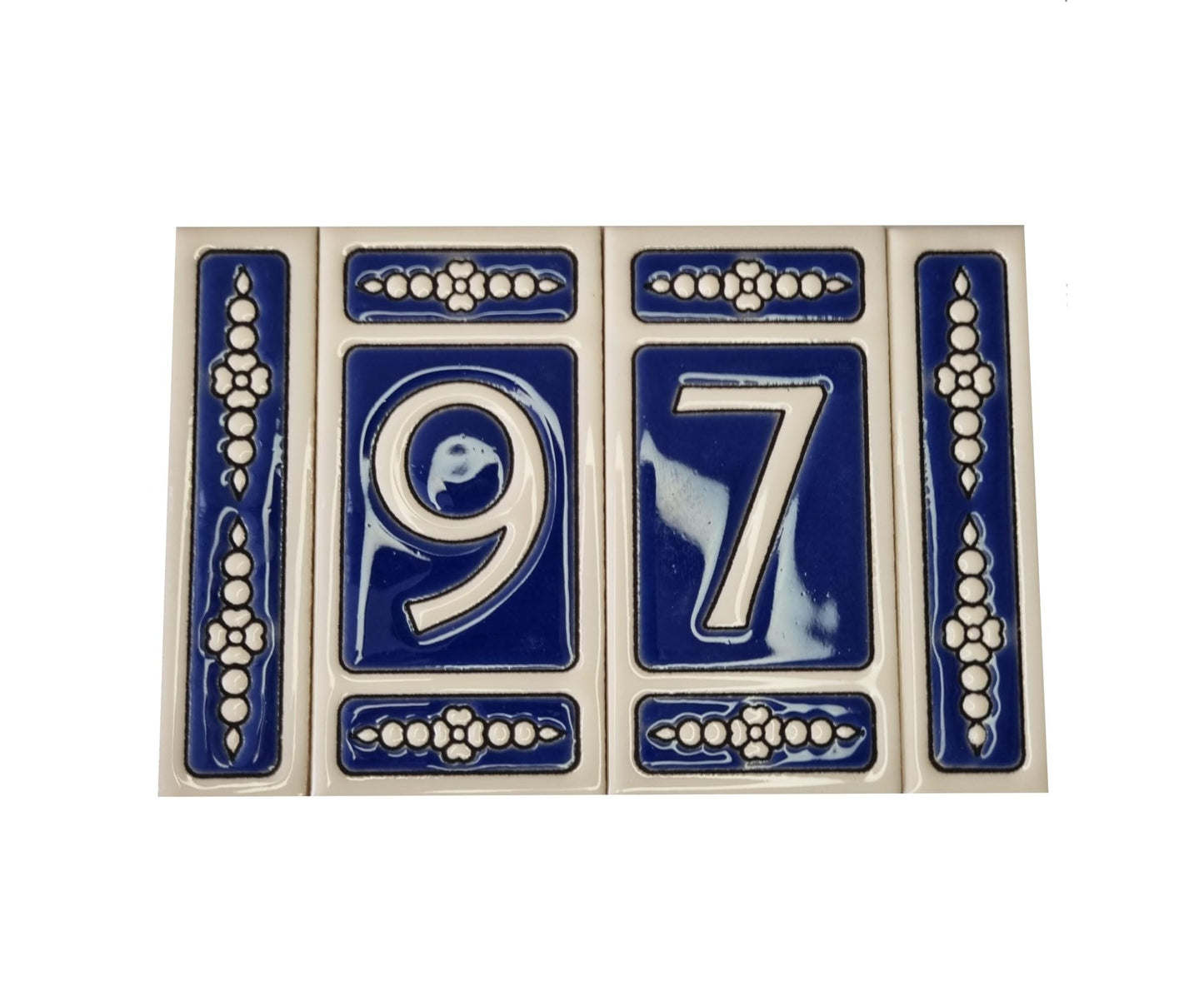 Atalaya M-3 Blue Hand-Painted Ceramic House Number Tiles 11 x 5.5 cm