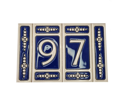 Atalaya M-3 Blue Hand-Painted Ceramic House Number Tiles 11 x 5.5 cm