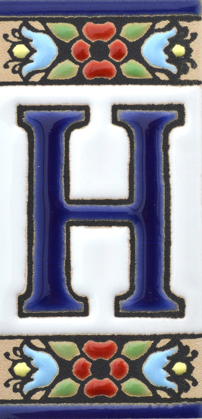 Hand-painted floral house number & letter tiles 2,87" x 1,38" 7.5 x 3.5 cm