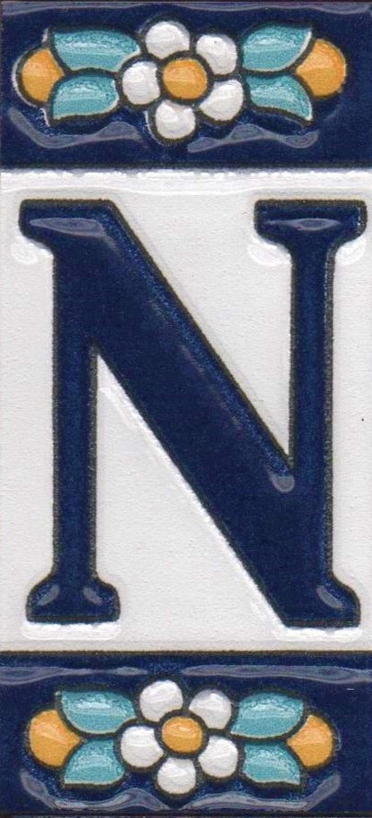 Ceramic House Tile Numbers & Letters, Blue Floral Design, 7.5cm x 3.5cm, 2 to 10 Frames