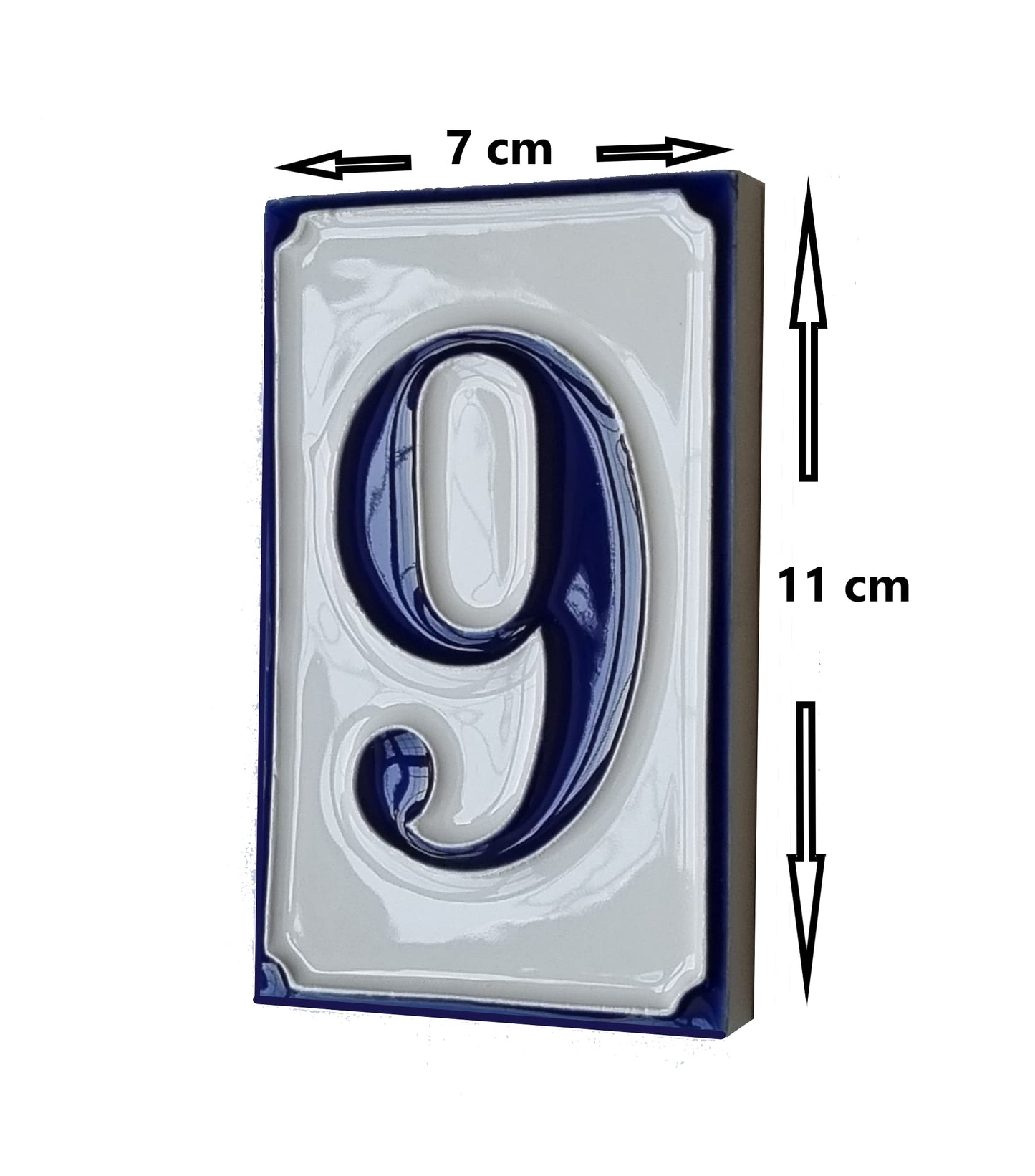 Hand-painted Italian-styled Blue and White Ceramic Custom House Address Numbers Tiles 11 x7 cm