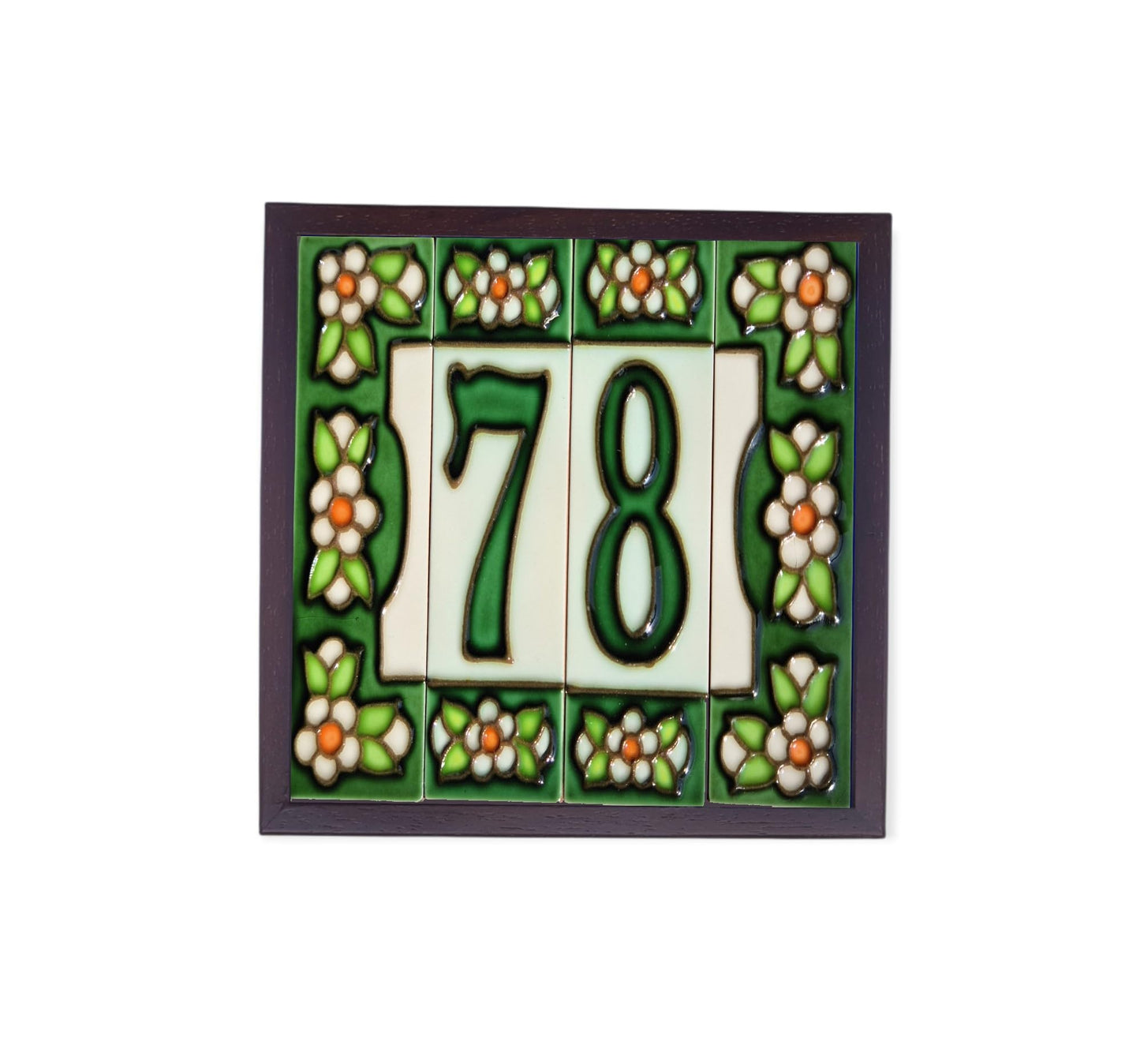 Hand-painted Green Floral House Number Tiles 10 x 3.3 cm