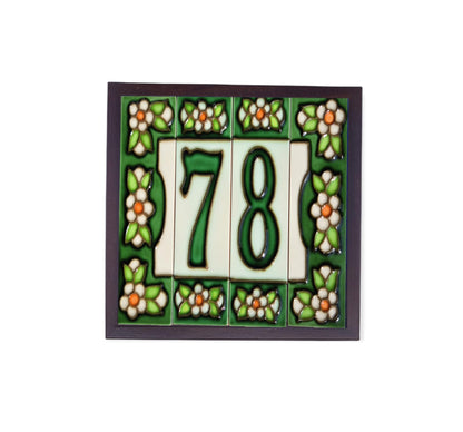 Hand-painted Green Floral House Number Tiles 10 x 3.3 cm