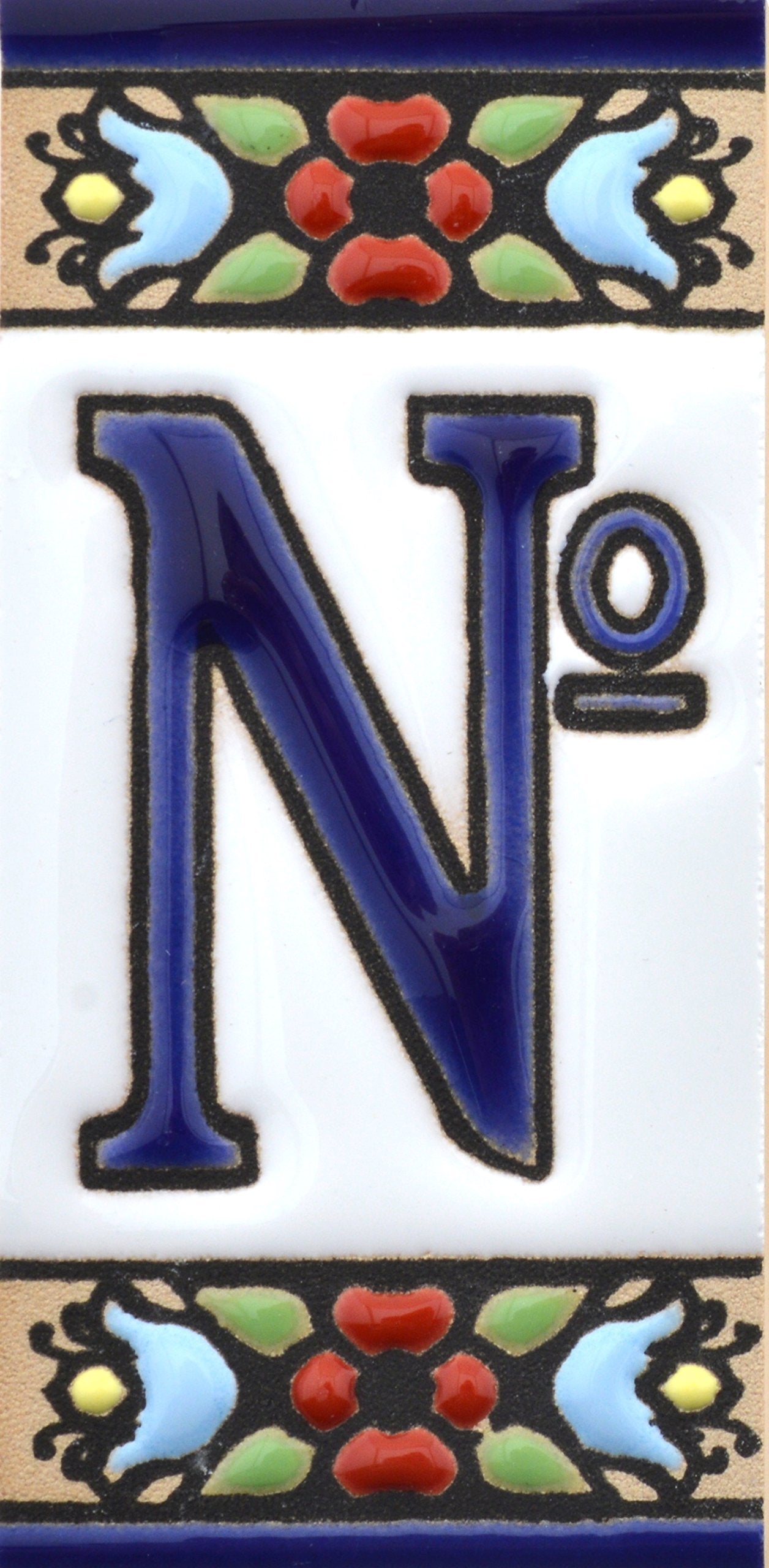 Hand-painted floral house number & letter tiles 2,87" x 1,38" 7.5 x 3.5 cm
