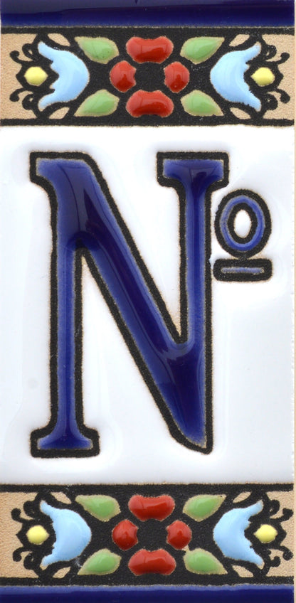 Hand-painted floral house number & letter tiles 2,87" x 1,38" 7.5 x 3.5 cm