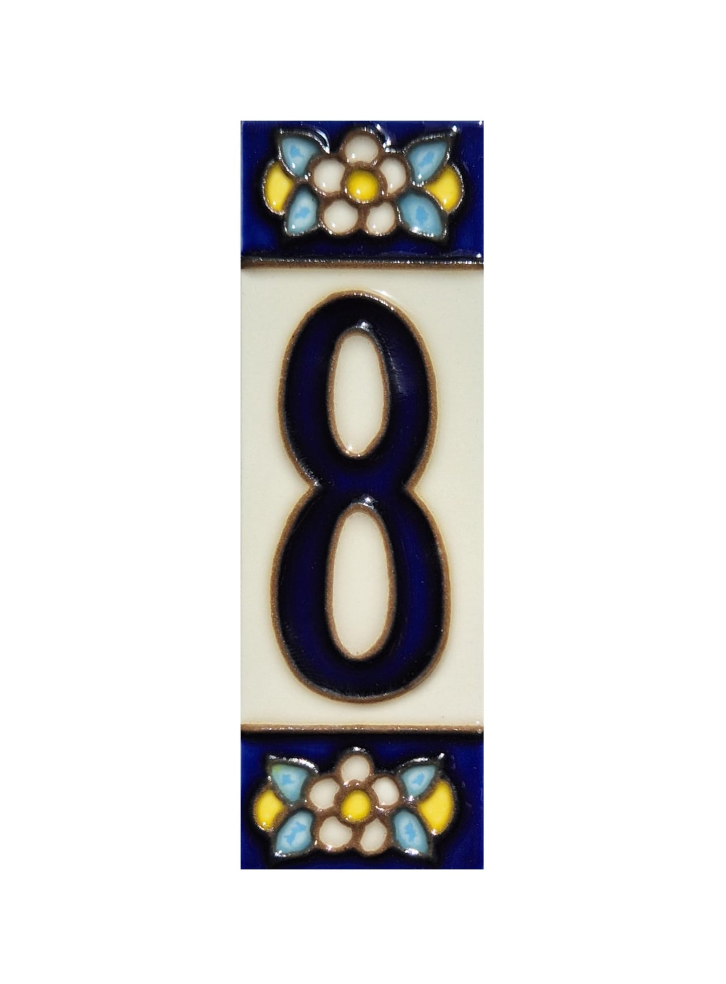 Blue Floral Ceramic House Number Tiles 10 x 3.3 cm