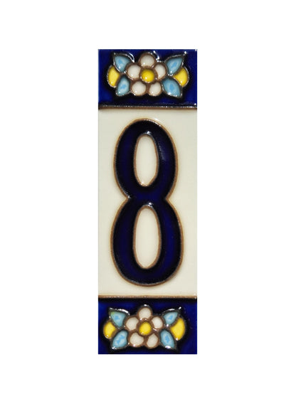 Blue Floral Ceramic House Number Tiles 10 x 3.3 cm