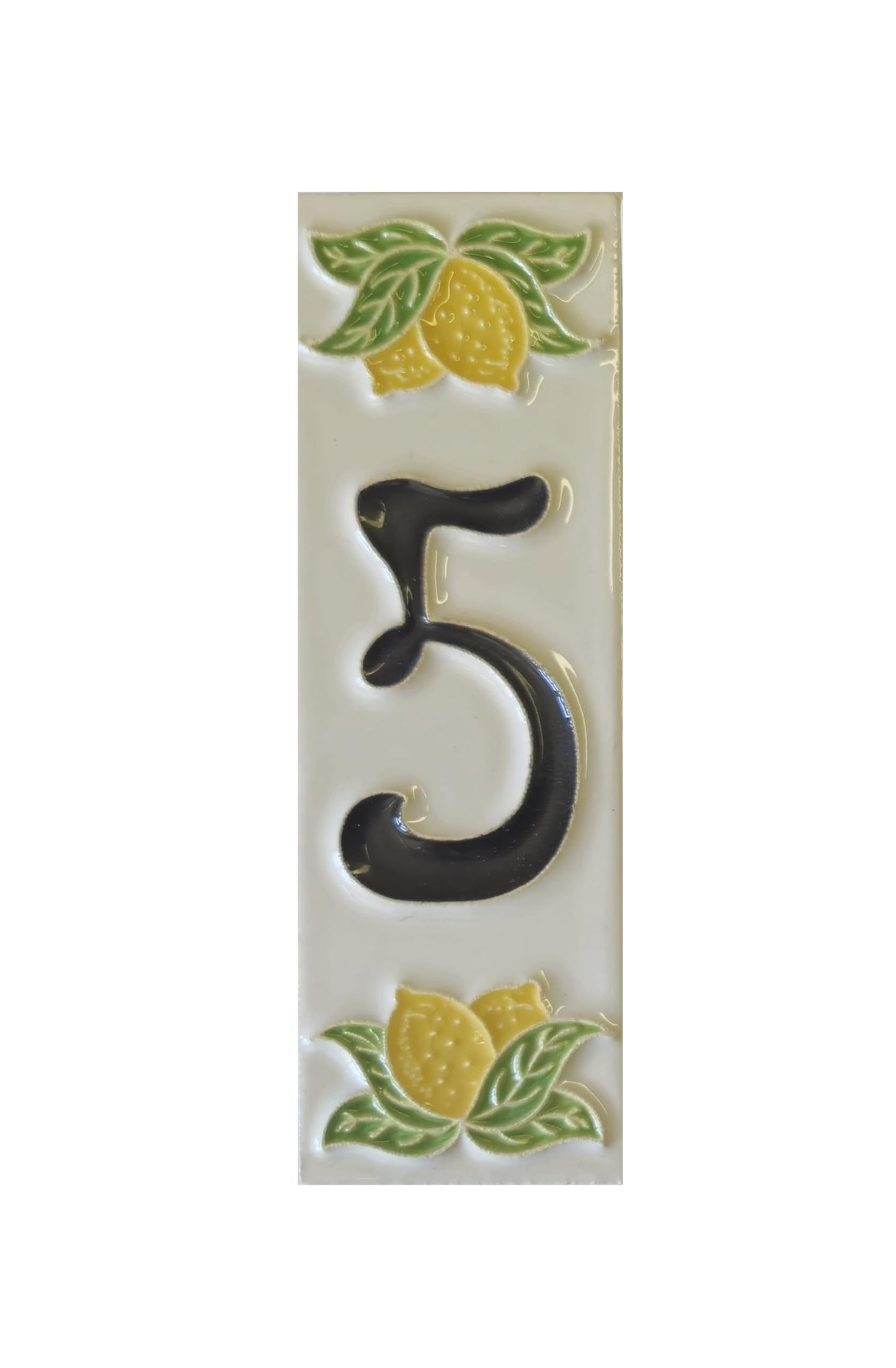 Italian hand-painted lemon ceramic house number tiles with black fonts 10 x 3.3 cm