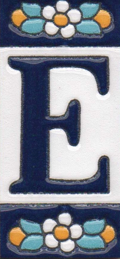 Ceramic House Tile Numbers & Letters, Blue Floral Design, 7.5cm x 3.5cm, 2 to 10 Frames