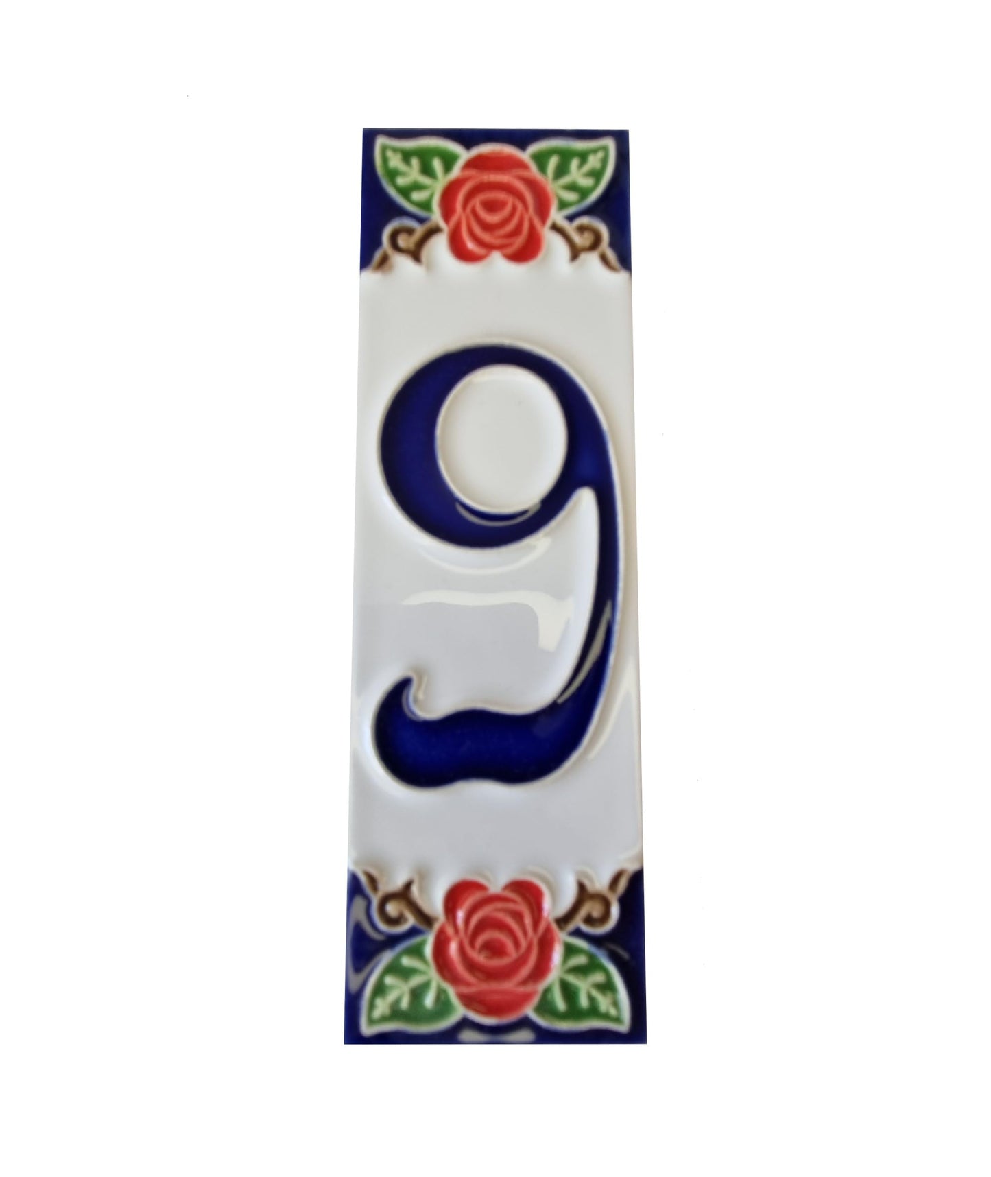 Hand-painted Italian Red Rose Ceramic House Numbers Tiles, Letters 15 x 4.8cm & Frames