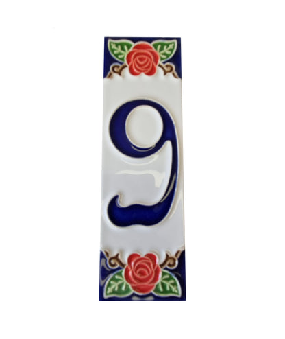 Hand-painted Italian Red Rose Ceramic House Numbers Tiles, Letters 15 x 4.8cm & Frames
