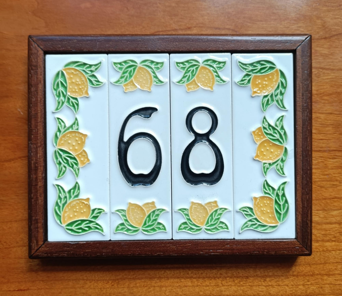 Italian hand-painted lemon ceramic house number tiles with black font 15 x 4.8 cm