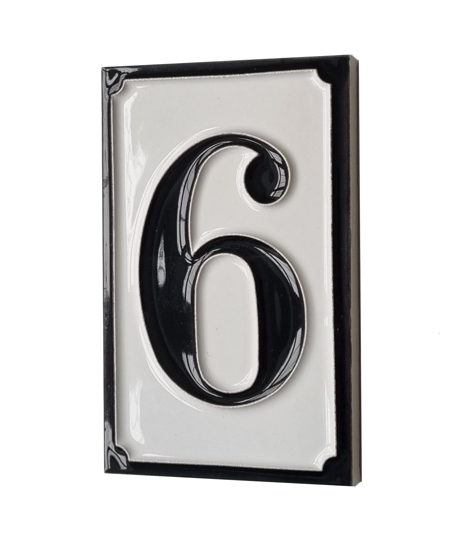 Hand-painted Italian-styled Black and White Ceramic House Number Tiles 11 x 7 cm