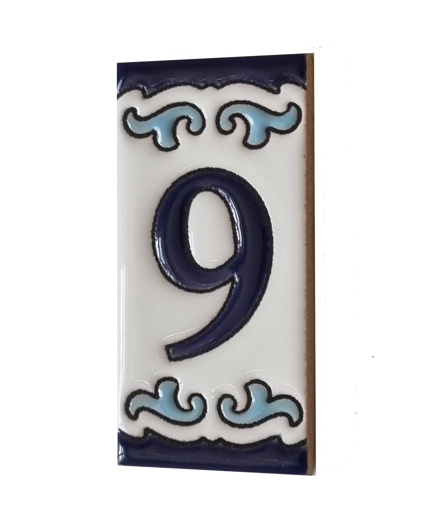 Blue & White Mini-house Ceramic Number Tiles 7.5 x 3.7cm | Optional frames | MD-04