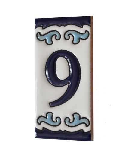 Blue & White Mini-house Ceramic Number Tiles 7.5 x 3.7cm | Optional frames | MD-04