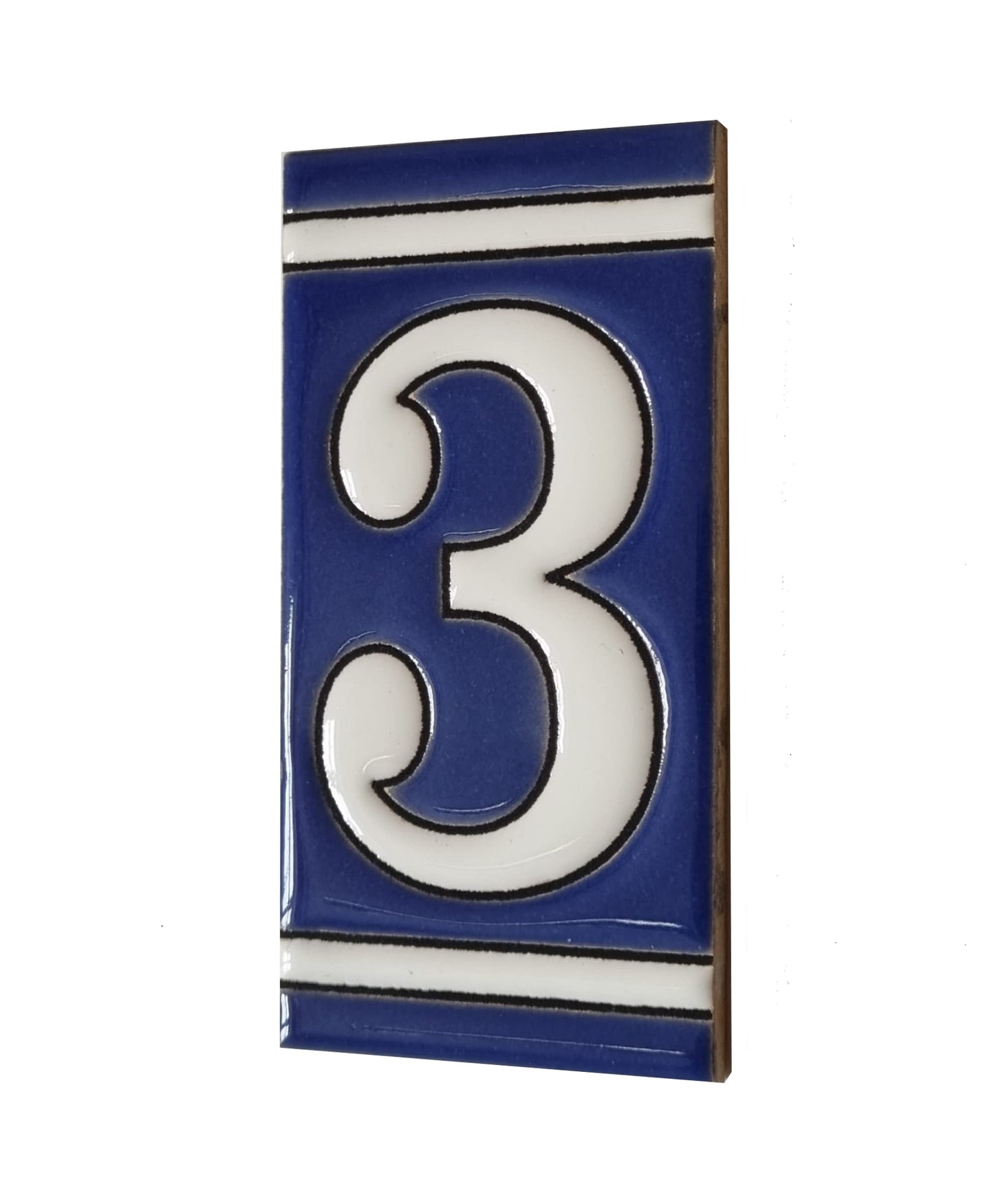 French Classic blue hand-painted ceramic number and letter tiles 11 x 5.5 cm