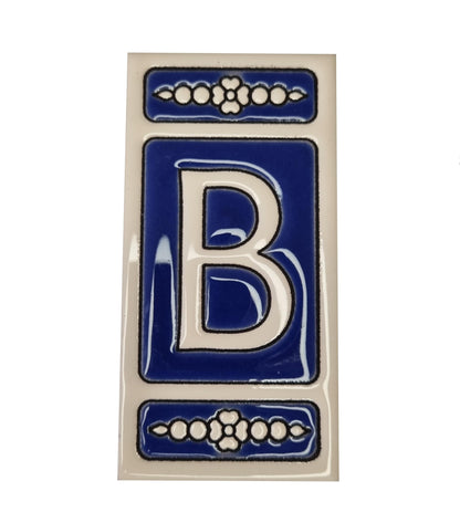 Atalaya M-3 Blue Hand-Painted Ceramic House Number Tiles 11 x 5.5 cm