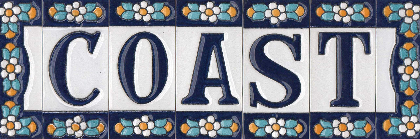 Ceramic House Tile Numbers & Letters, Blue Floral Design, 7.5cm x 3.5cm, 2 to 10 Frames