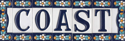 Ceramic House Tile Numbers & Letters, Blue Floral Design, 7.5cm x 3.5cm, 2 to 10 Frames
