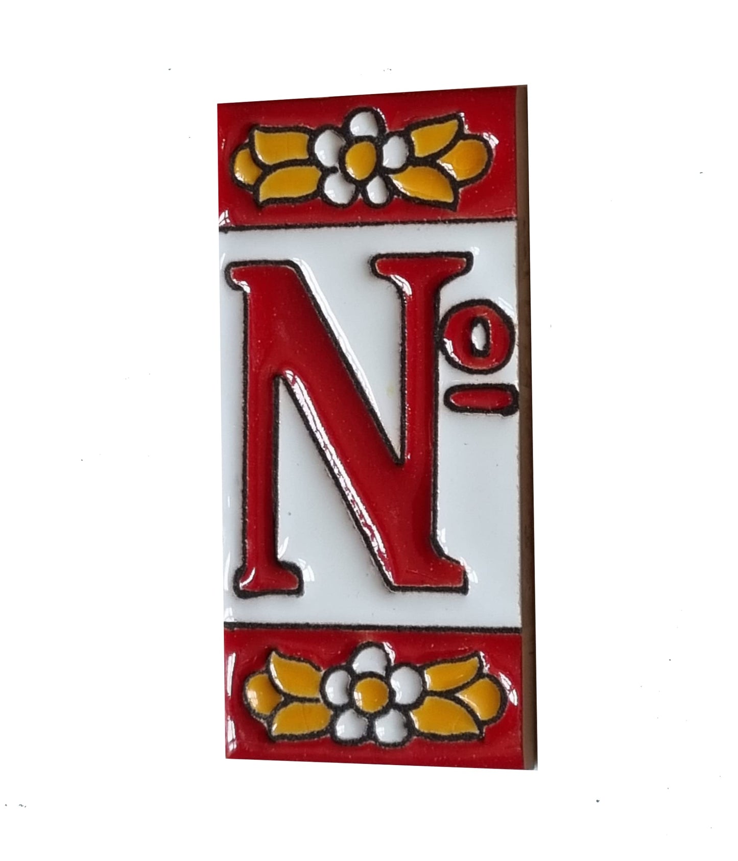 Ceramic House Tile Numbers & Letters, Red Floral Design, Tile Size: 7.5cm x 3.5cm, 2 to 10 Tile Frames