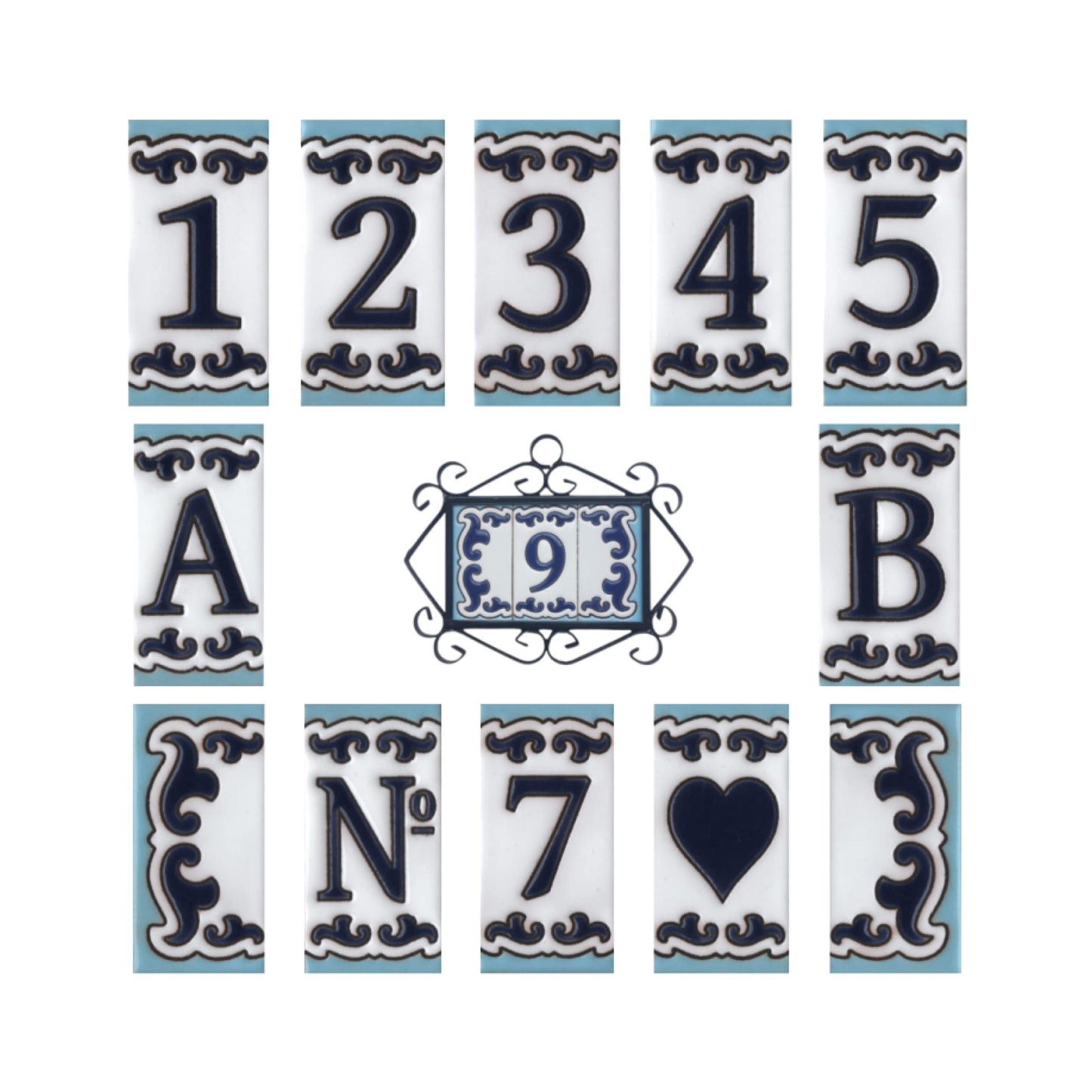 Spanish Hand-Painted Ceramic House Number Tiles | MD-02 | 7.5x3.7cm