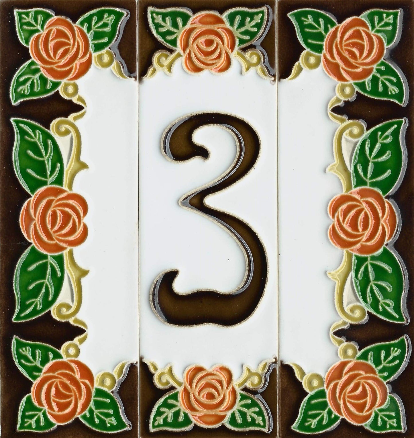 Italian Handmade Orange Ceramic Rose House Numbers Tiles 10 x 3.3cm | 3 to 6 Tile Frames