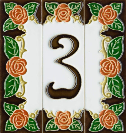 Italian Handmade Orange Ceramic Rose House Numbers Tiles 10 x 3.3cm | 3 to 6 Tile Frames