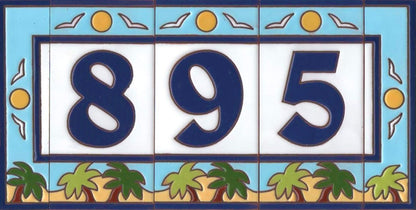 Beach Designed Ceramic House Number Tiles 15 x 7.5 cm