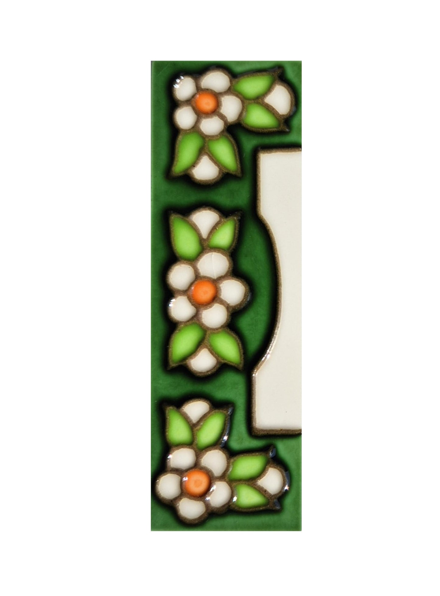 Hand-painted Green Floral House Number Tiles 10 x 3.3 cm