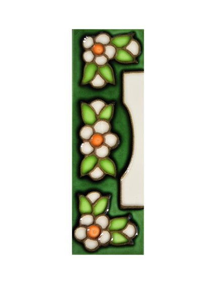 Hand-painted Green Floral House Number Tiles 10 x 3.3 cm