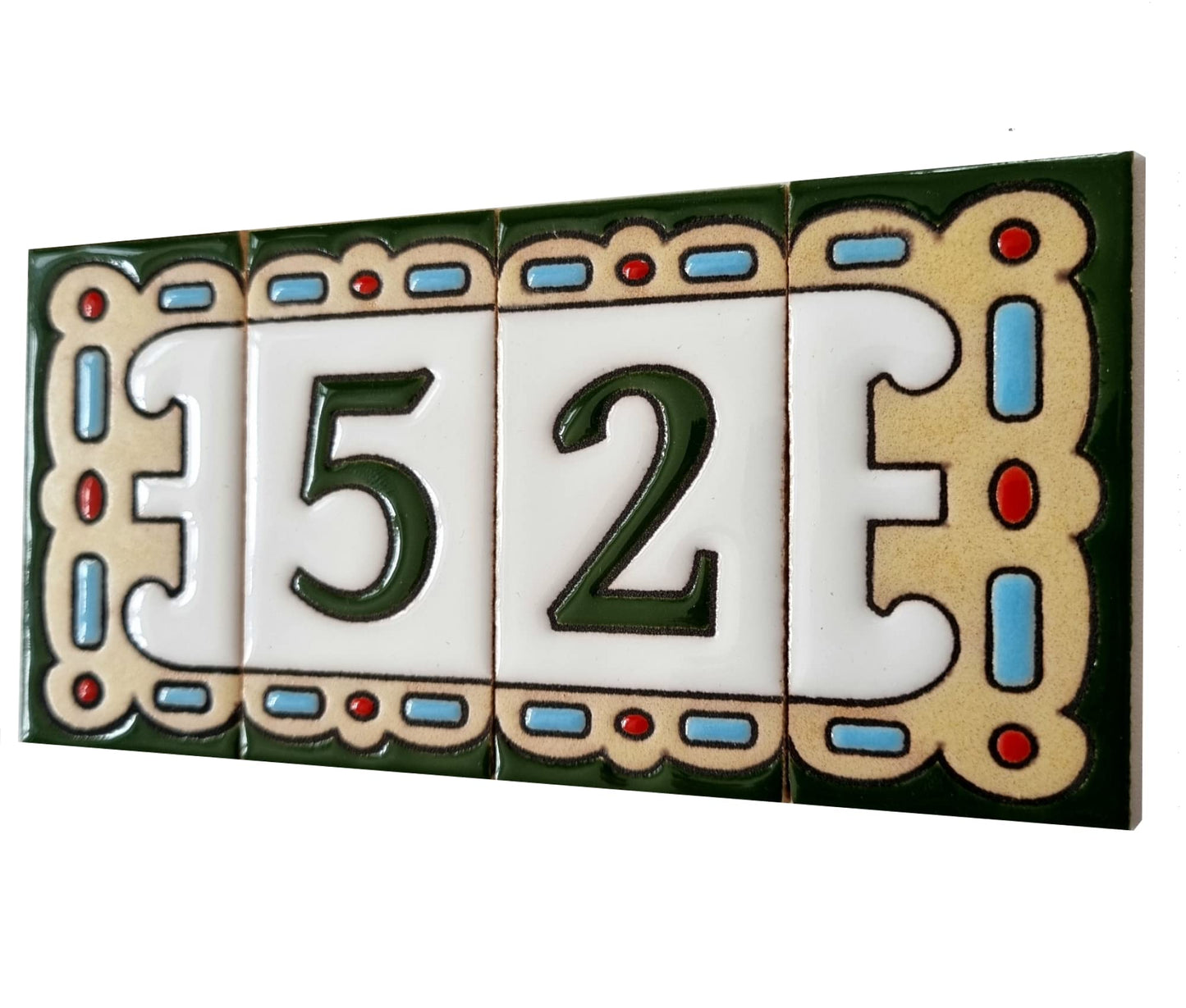 Hand-painted Mini-Green Ceramic House Number Tiles 7.5 x 3.7 cm