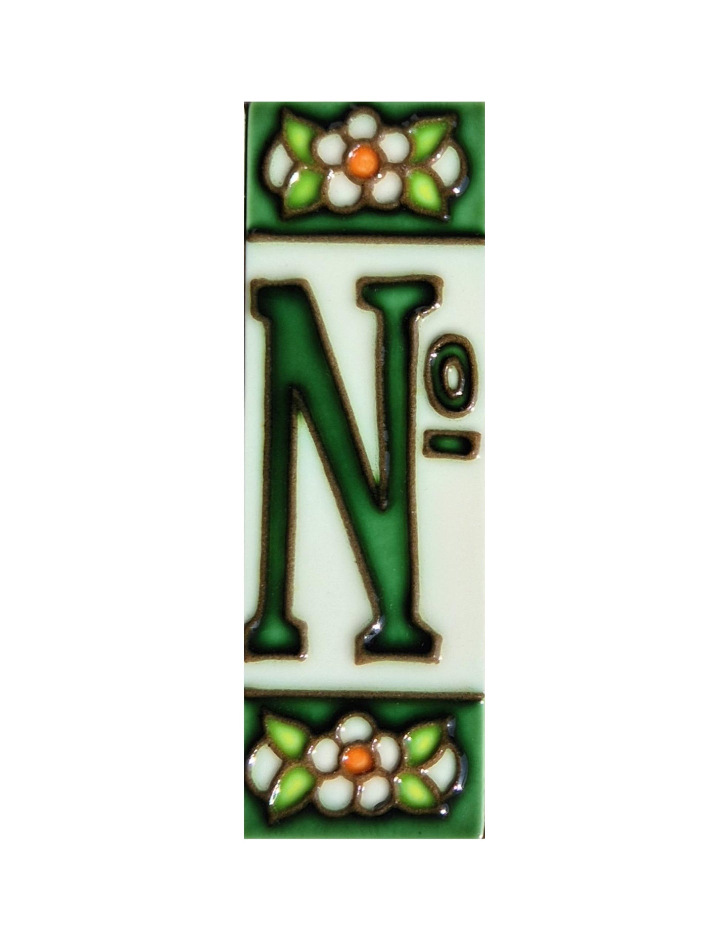 Hand-painted Green Floral House Number Tiles 10 x 3.3 cm