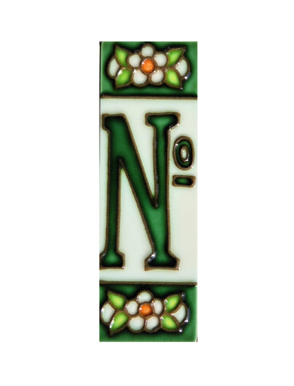 Hand-painted Green Floral House Number Tiles 10 x 3.3 cm