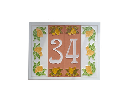 Terracotta Hand-painted Lemon Designed Ceramic House Number Tiles 15 x 4.8 cm