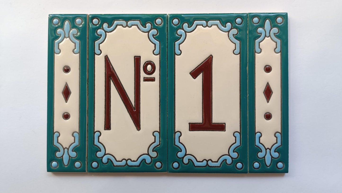 Hand-Painted Ceramic House Number Tiles 11 x 5.5 cm | Jacho M-13