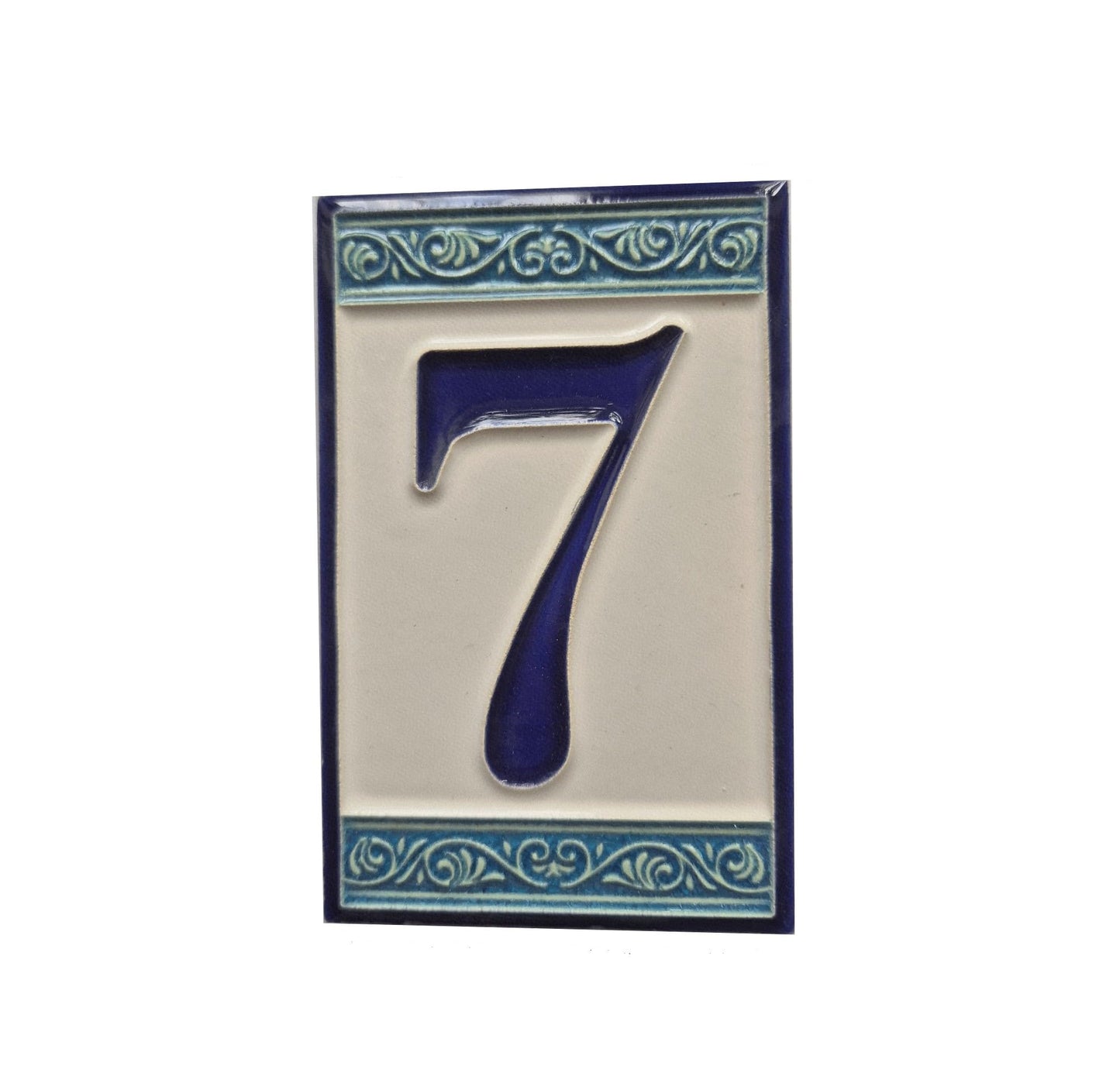 Hand-painted Italian Greek-styled house number tiles 11 x 7cm