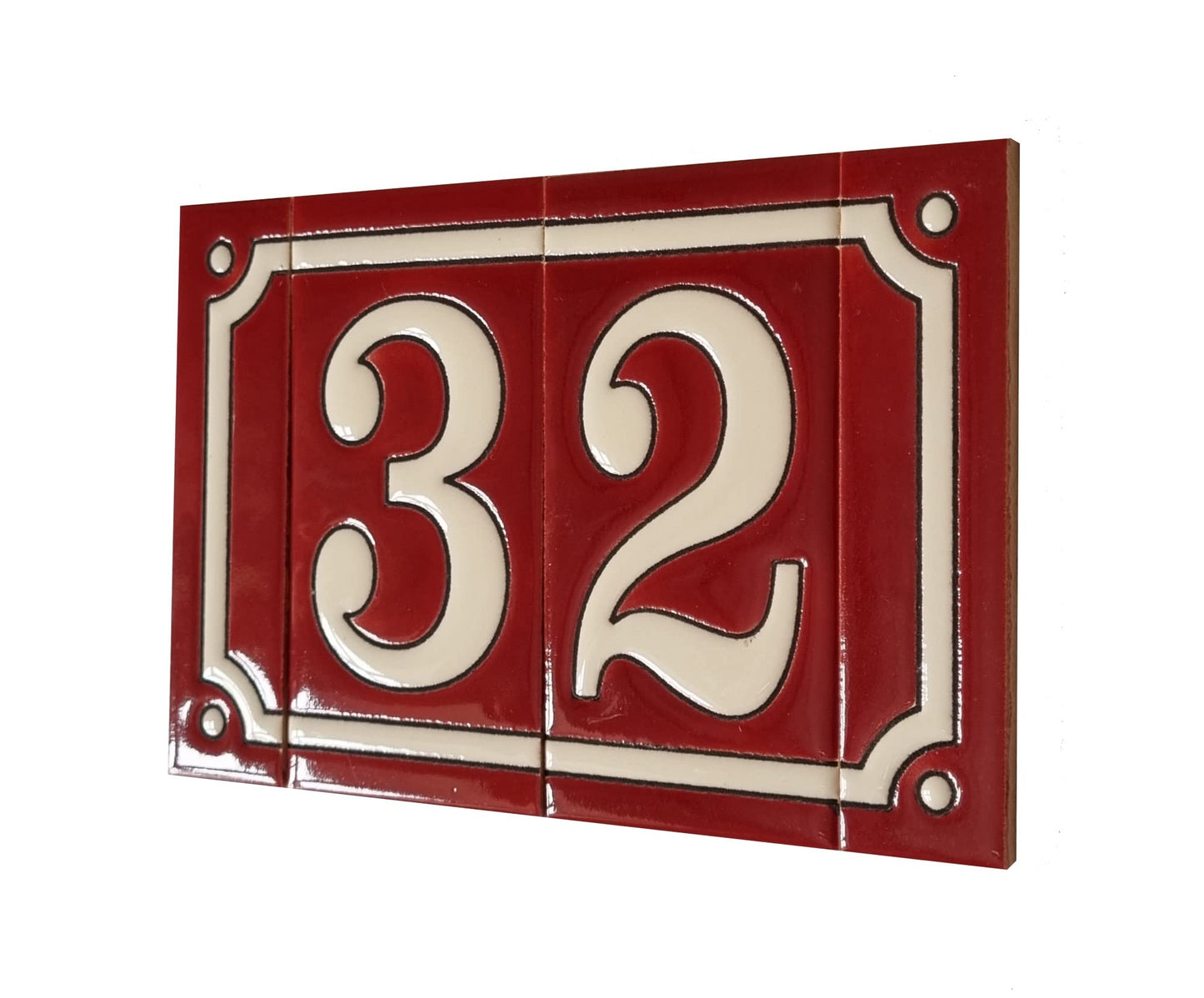 Hand-Painted French Designed Red Number Tiles 4.3' x 2.2' 11 x 5.5cm & Optional Metal Frames