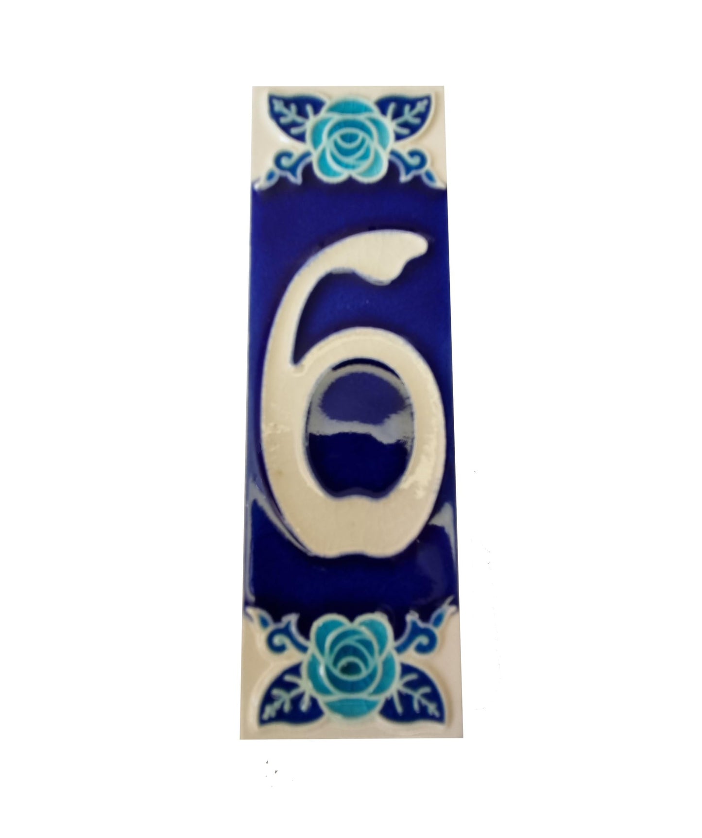 Italian Hand-painted Glow Dark Blue Rose Ceramic House Number Tiles 15 x 4.8 cm