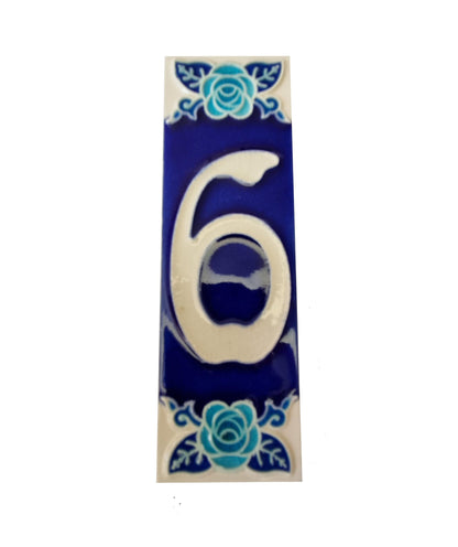 Italian Hand-painted Glow Dark Blue Rose Ceramic House Number Tiles 15 x 4.8 cm