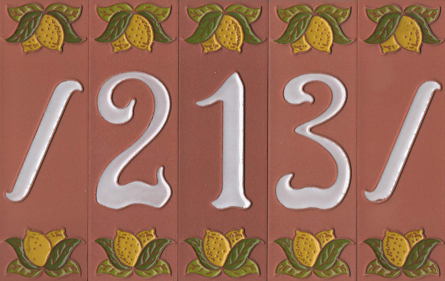 Terracotta Hand-painted Lemon Designed Ceramic House Number Tiles 15 x 4.8 cm