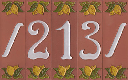 Terracotta Hand-painted Lemon Designed Ceramic House Number Tiles 15 x 4.8 cm