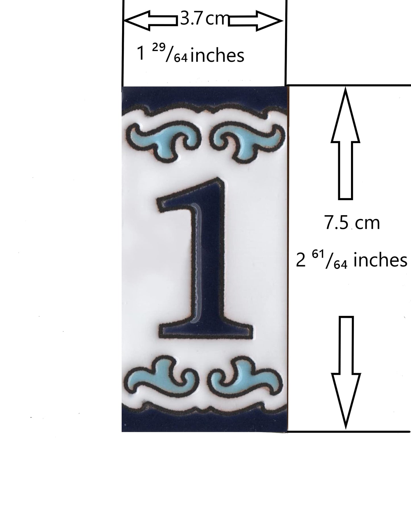 Blue & White Mini-house Ceramic Number Tiles 7.5 x 3.7cm | Optional frames | MD-04