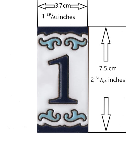 Blue & White Mini-house Ceramic Number Tiles 7.5 x 3.7cm | Optional frames | MD-04