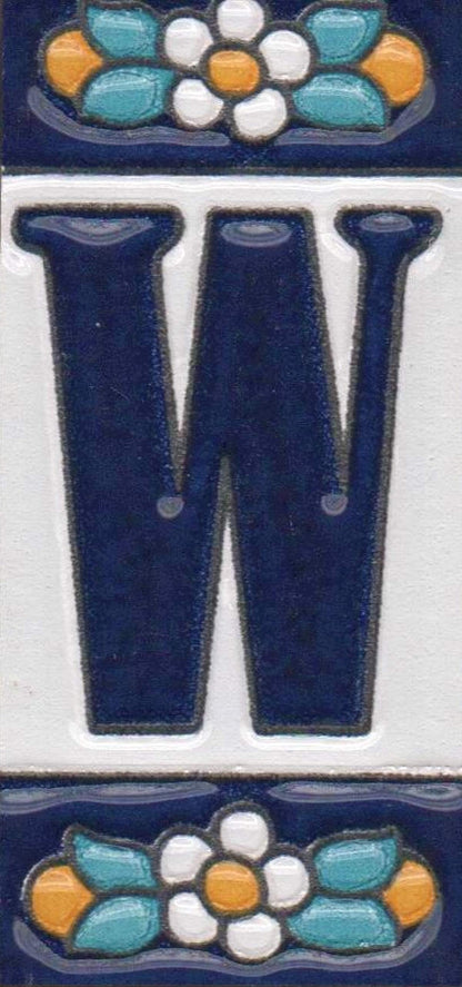 Ceramic House Tile Numbers & Letters, Blue Floral Design, 7.5cm x 3.5cm, 2 to 10 Frames