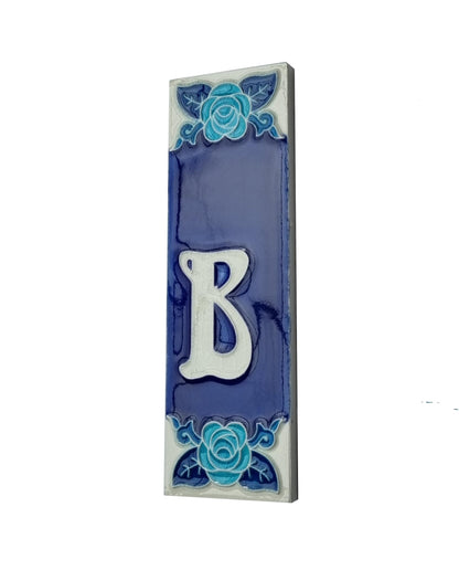 Italian Hand-painted Glow Dark Blue Rose Ceramic House Number Tiles 15 x 4.8 cm